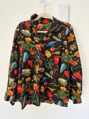 Women’s Black Tropical Print Button-Up Shirt